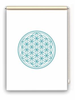 Rollo Blume des Lebens türkis  blanco - Sichtschutz Extartiqe